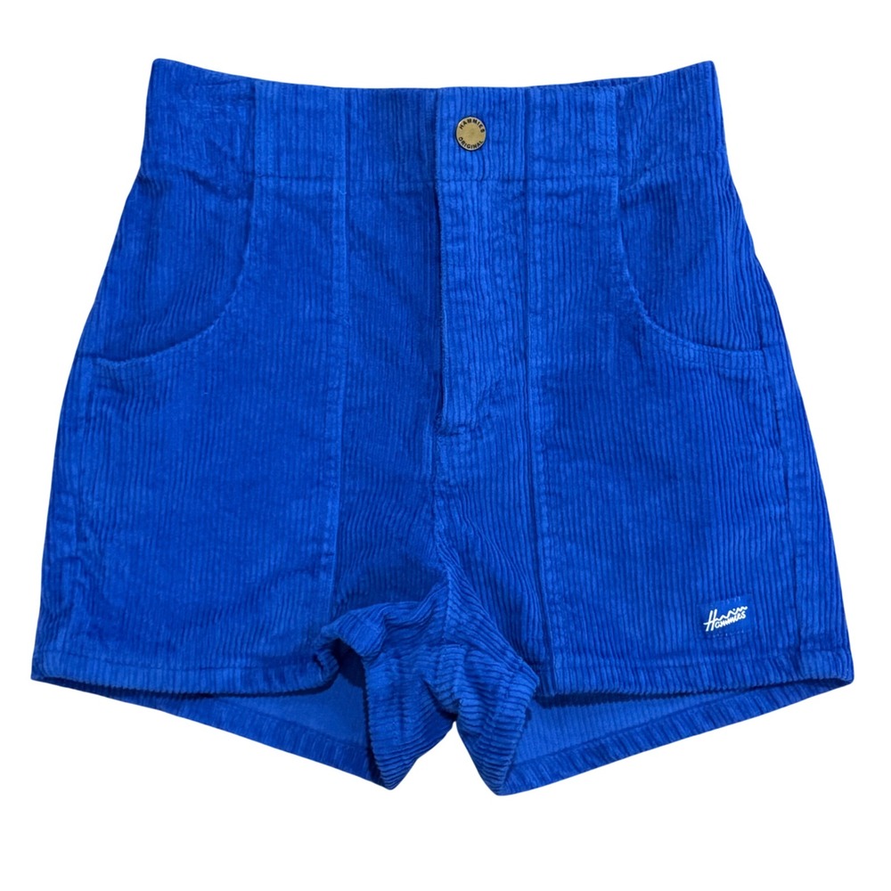 Hammies Women Blue Corduroy Shorts 70s Retro High Waisted Size 24 New